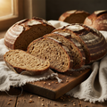 Artisan sourdough bread with rye flour on a wooden board