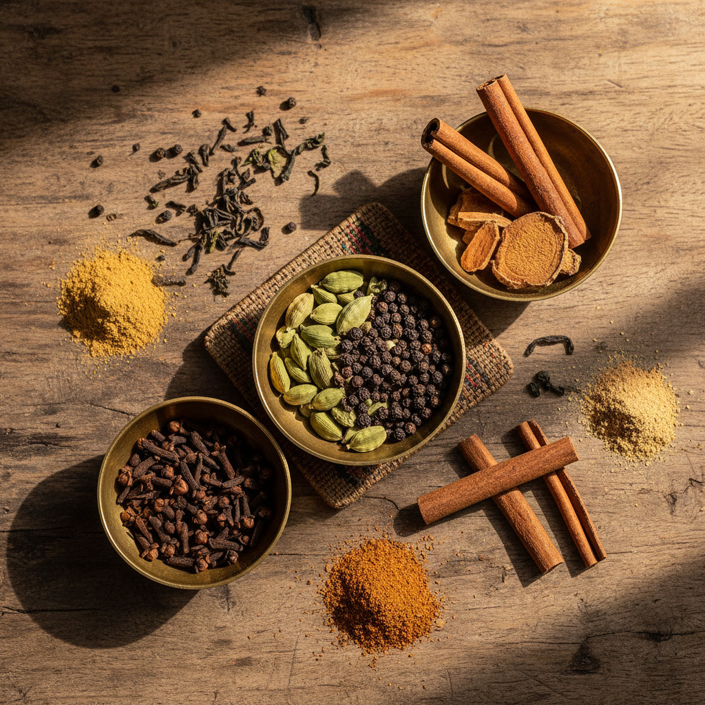Masala chai spices flat lay