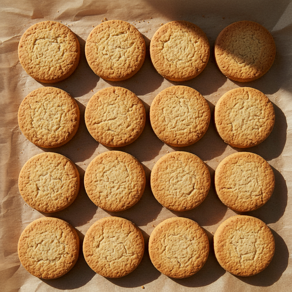 Digestive biscuits flat lay on parchment paper