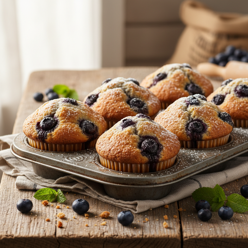 Blueberry muffins in muffin tray