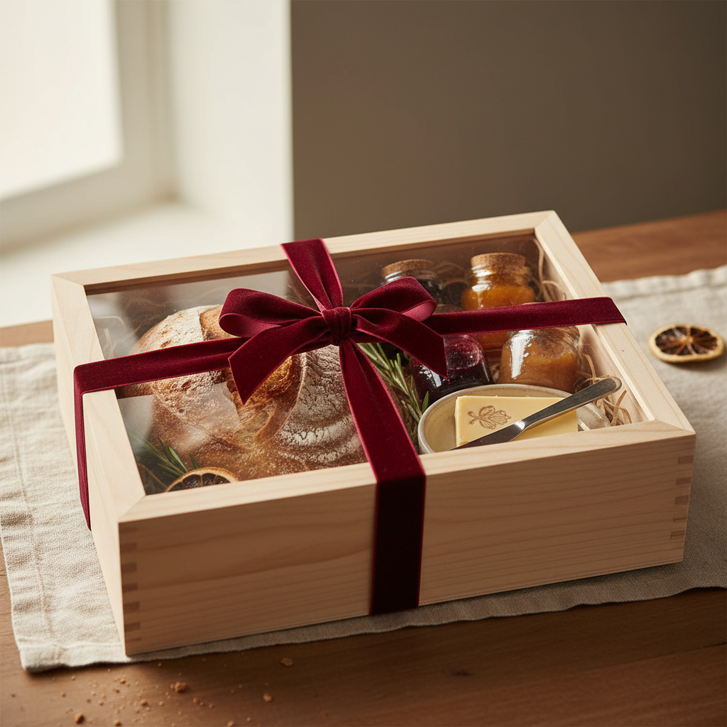 Bread and spreads gift box with ribbon