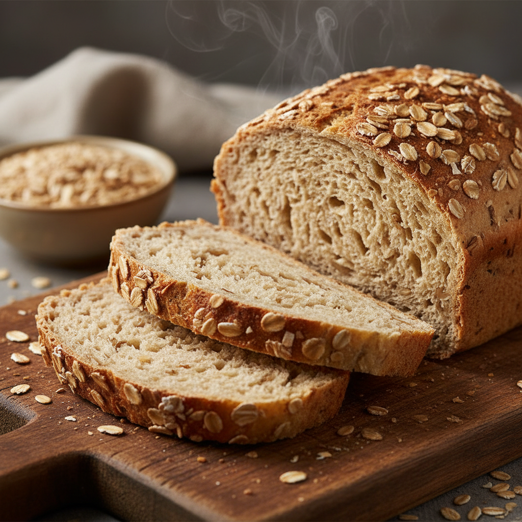 Oat bread sliced showing soft moist interior