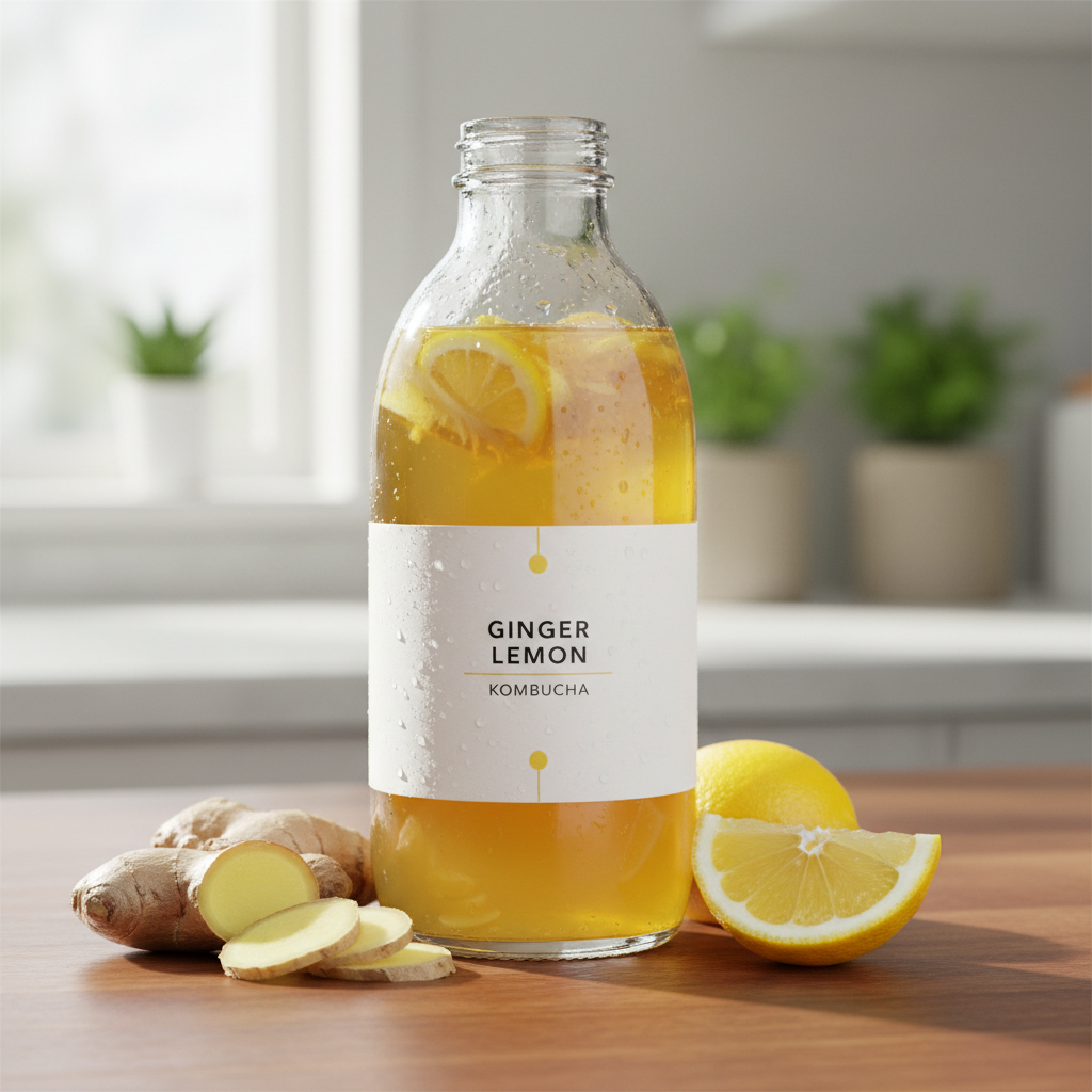 Ginger lemon kombucha bottle