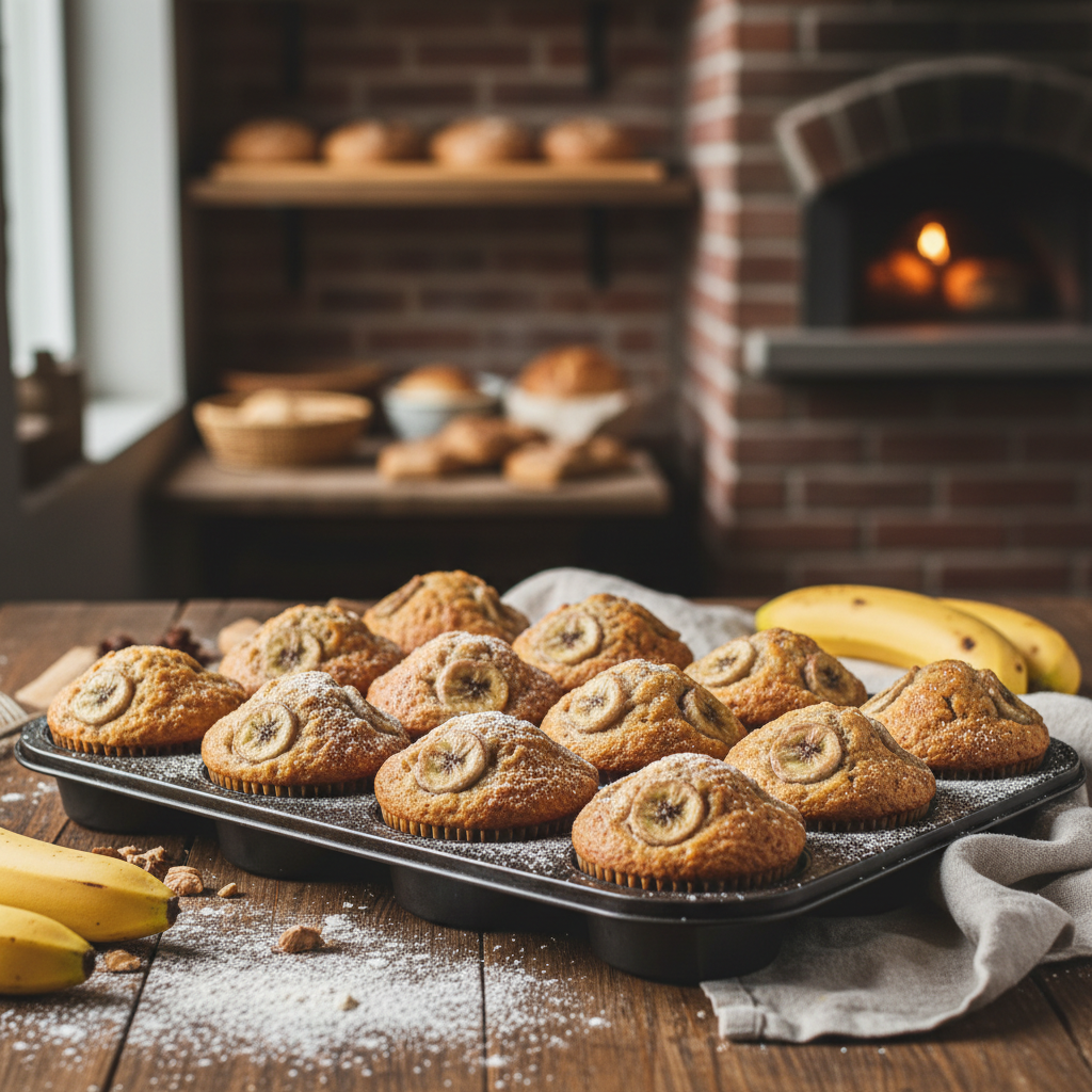 Banana muffins in muffin tray