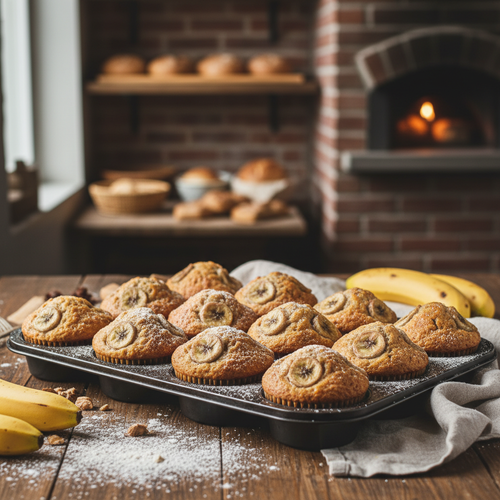 Banana muffins in muffin tray