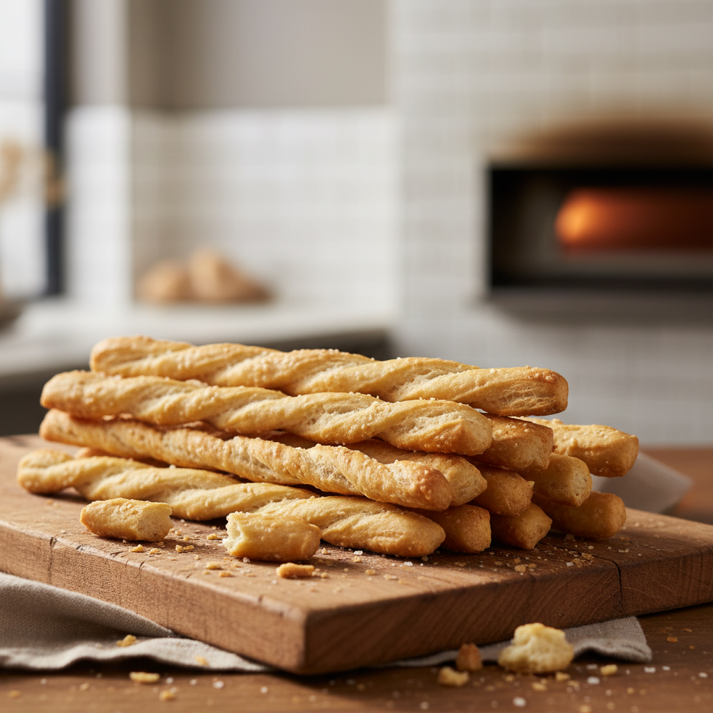 Freshly baked crispy Italian breadsticks
