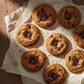 Chocolate chip cookies flat lay on parchment paper