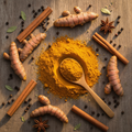 Turmeric and spices flat lay