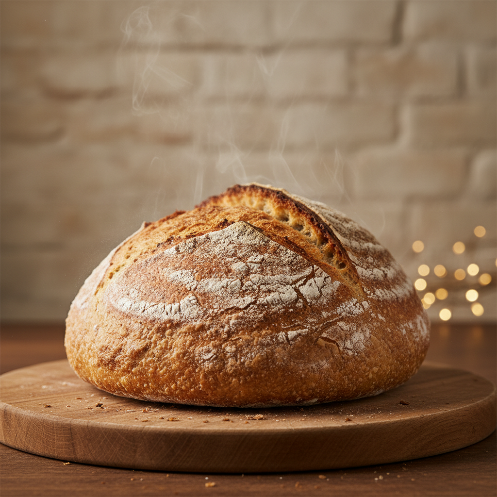 Freshly baked sourdough bread boule