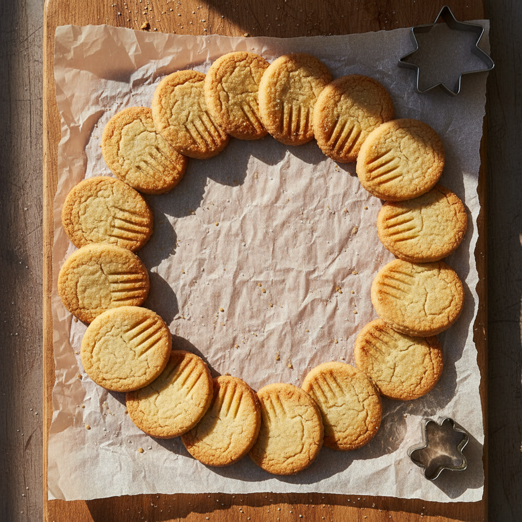 Butter cookies flat lay on parchment paper