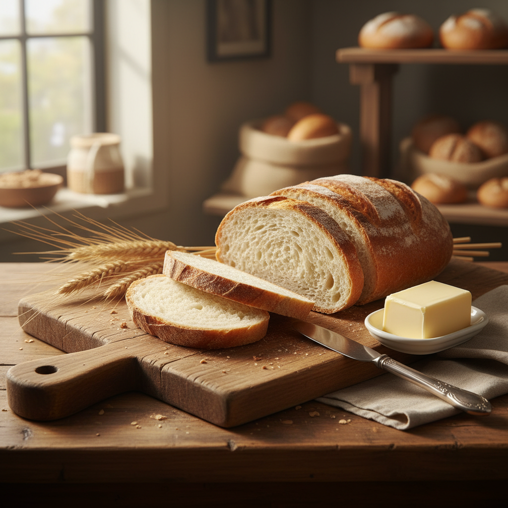 White Bread lifestyle shot with butter and wheat