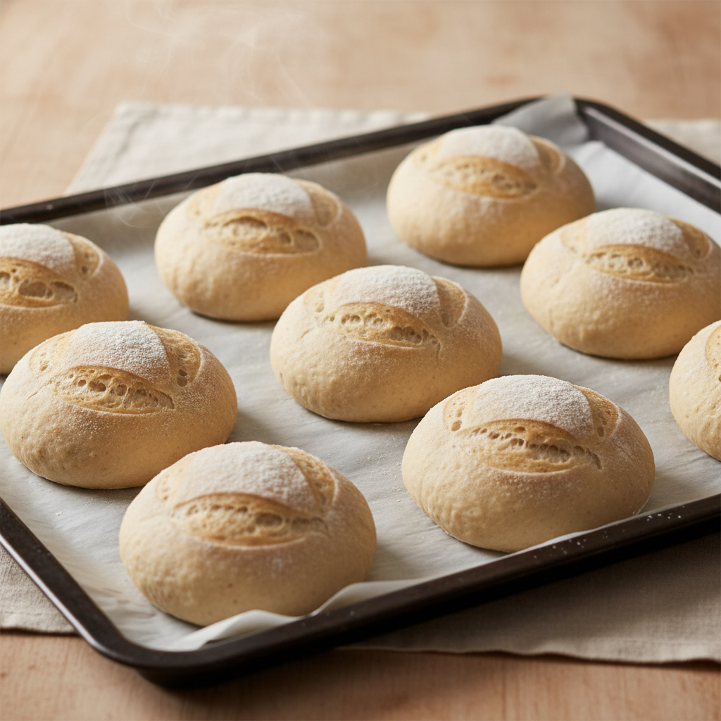 Ready-to-bake bread roll dough on baking tray