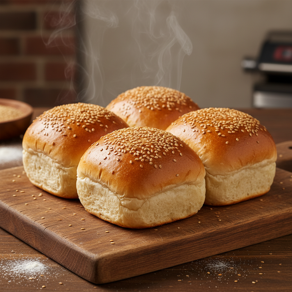 Freshly baked sesame burger buns