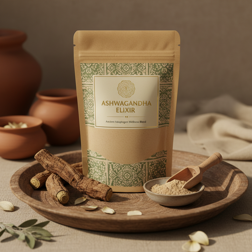 Ashwagandha wellness drink packaging