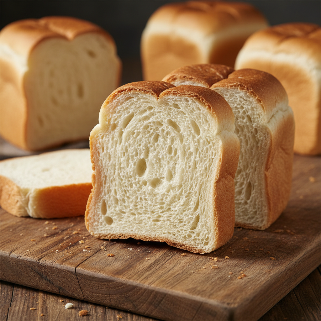 Milk bread sliced showing fluffy white interior