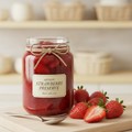 Strawberry preserve in glass jar with fresh strawberries