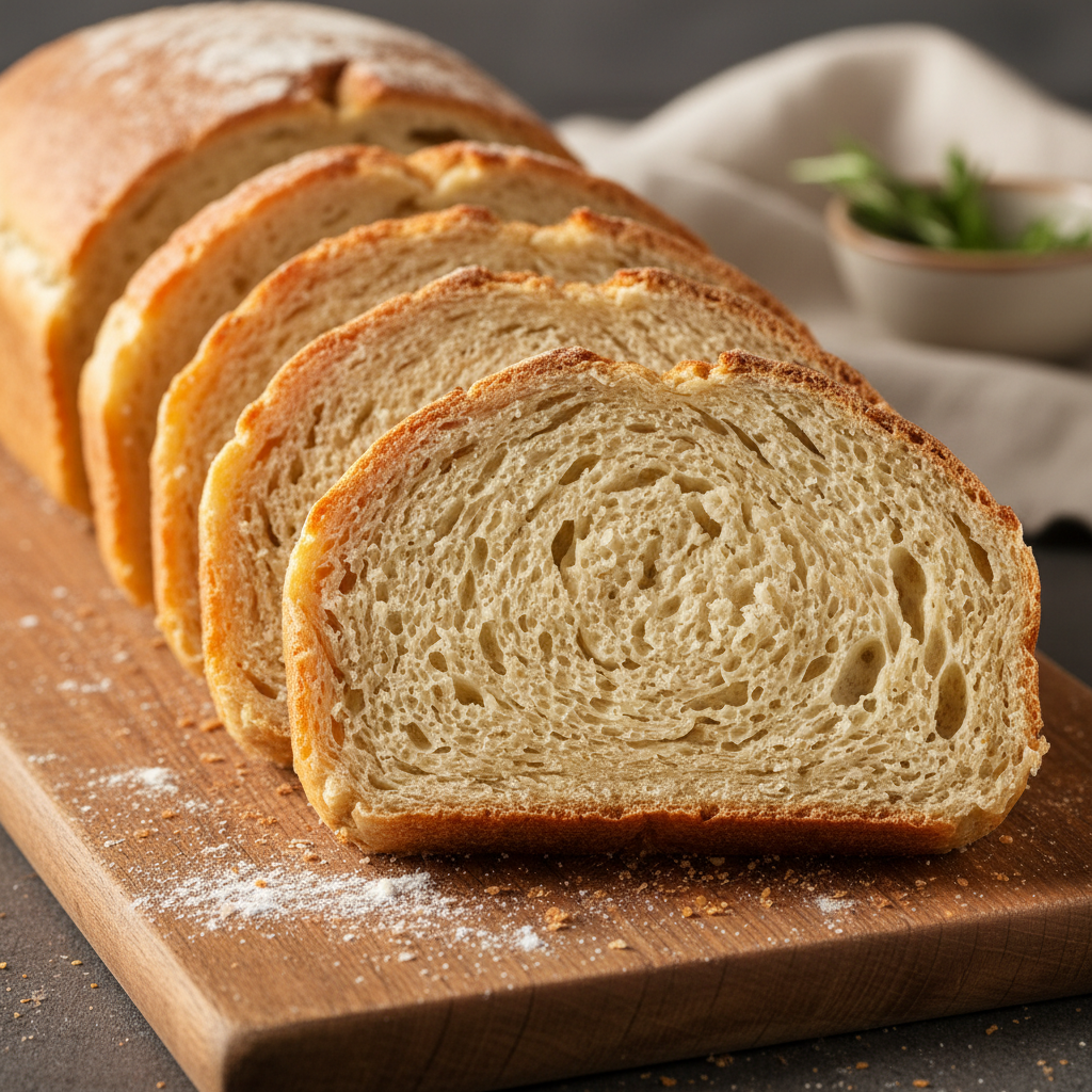 Potato bread sliced showing soft moist interior