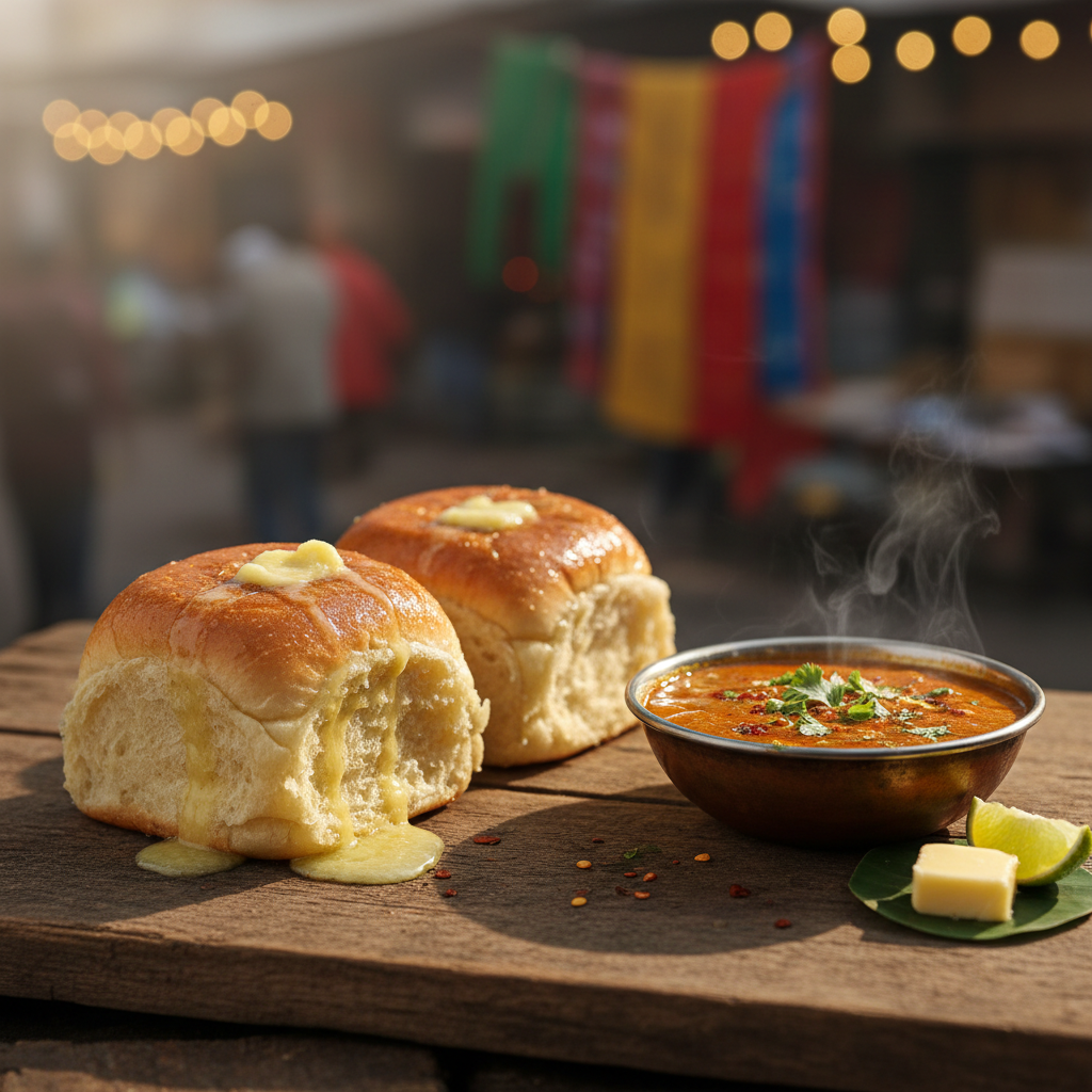 Pav buns lifestyle shot with bhaji curry