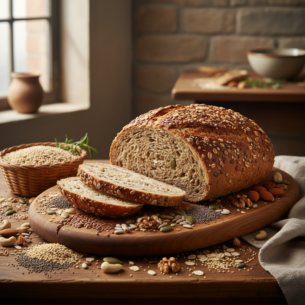 Multigrain bread lifestyle shot with seeds and grains