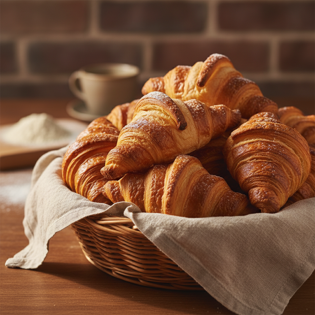 Croissants in rustic wicker basket