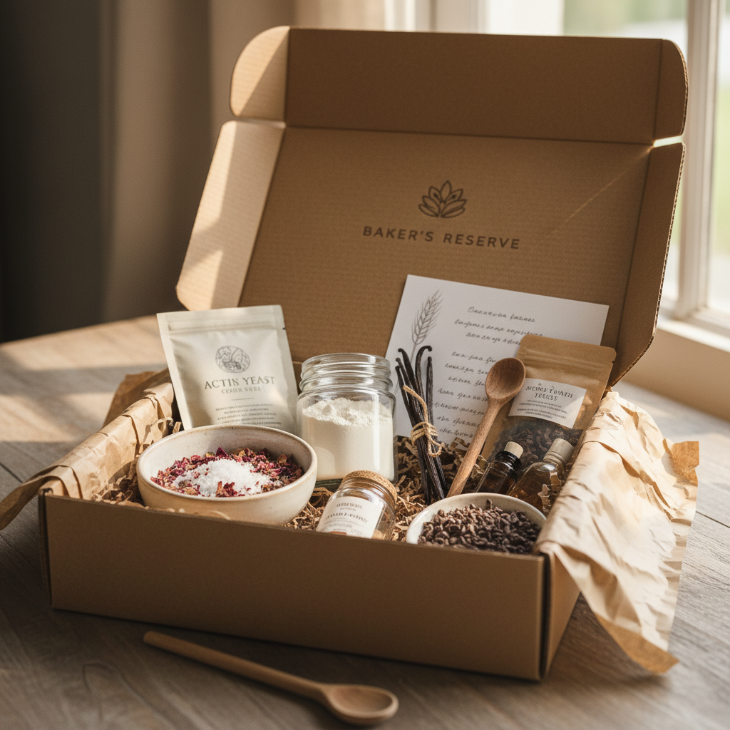 Baker's kit gift box open with ingredients