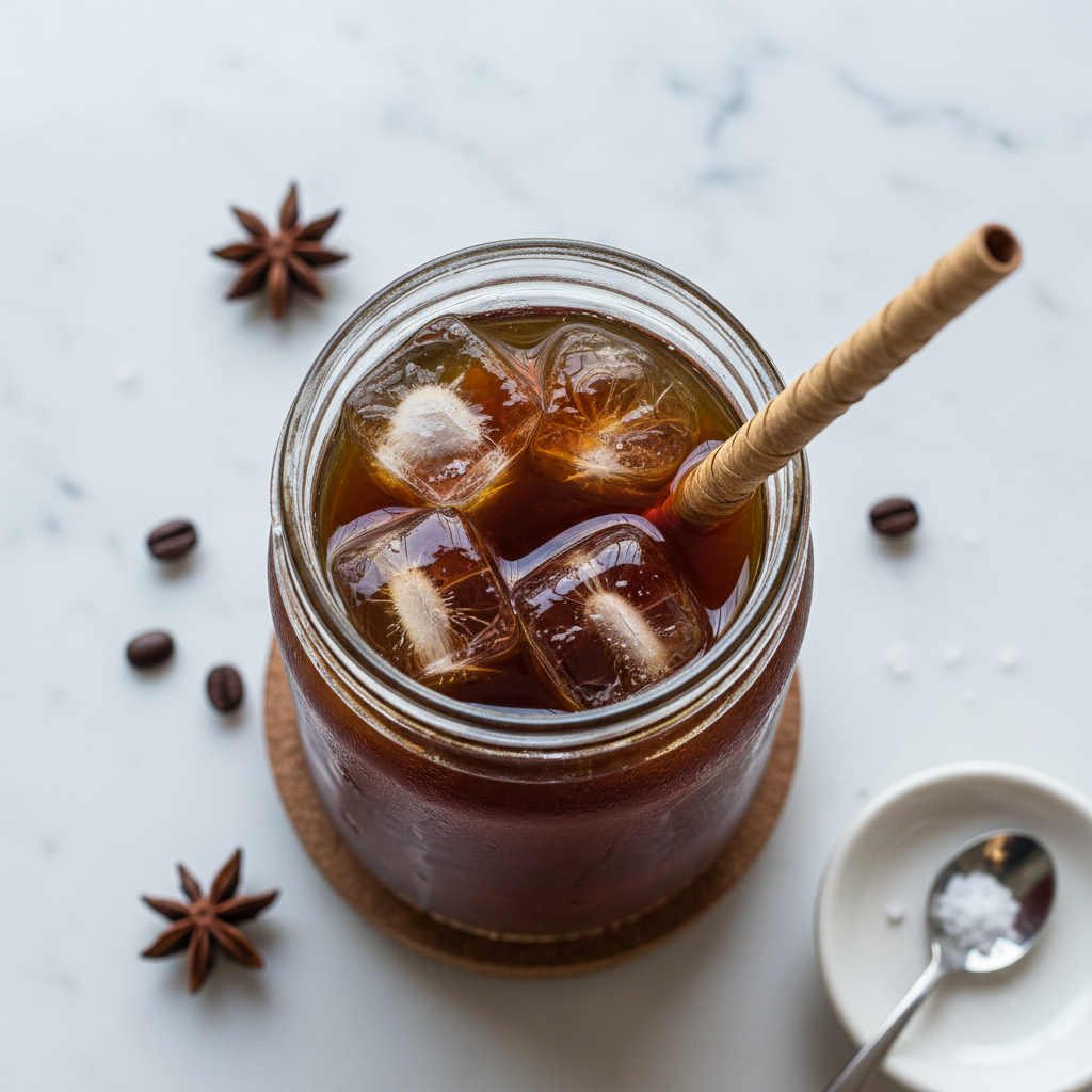 Cold brew coffee in a glass jar with ice