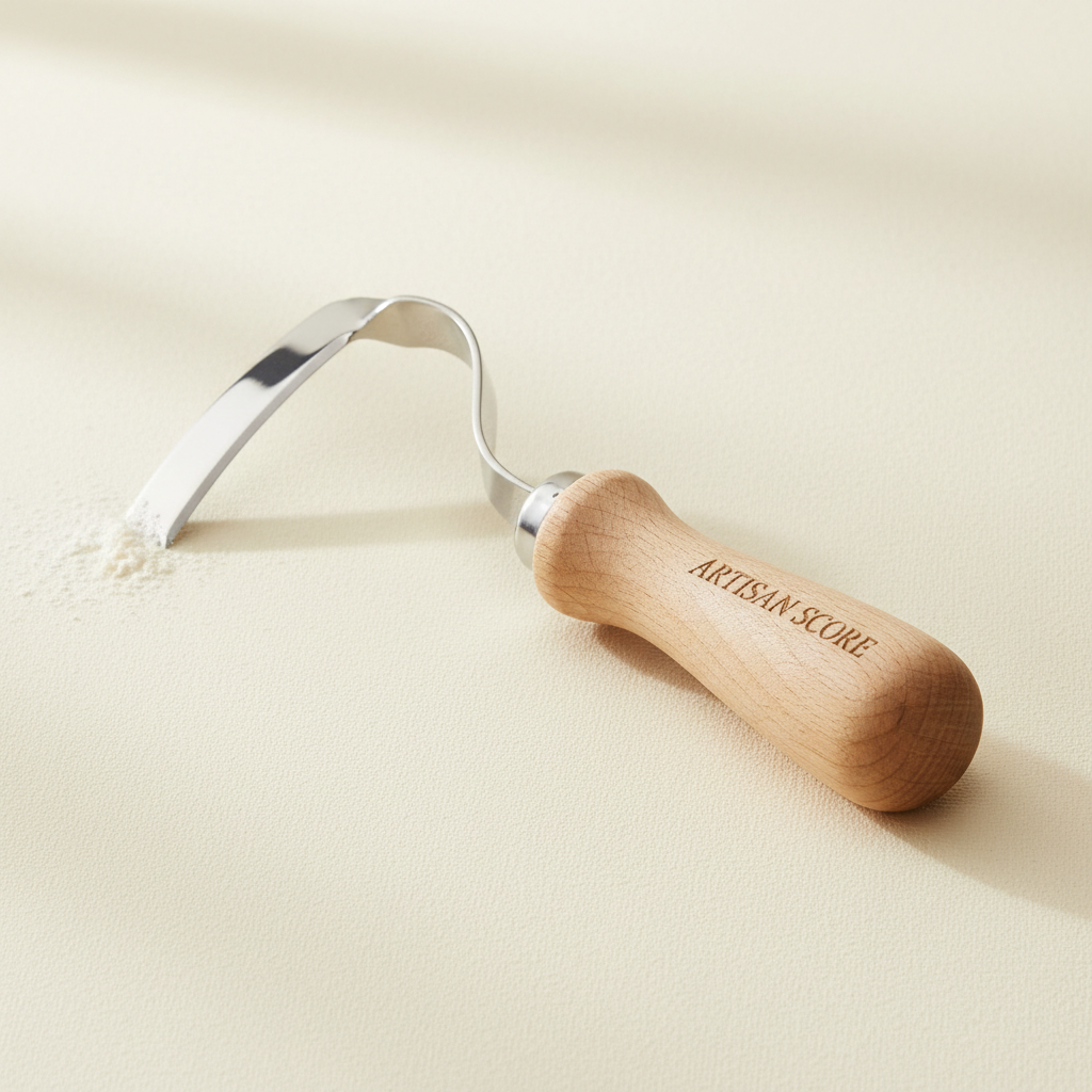 Artisan bread scoring lame with wooden handle