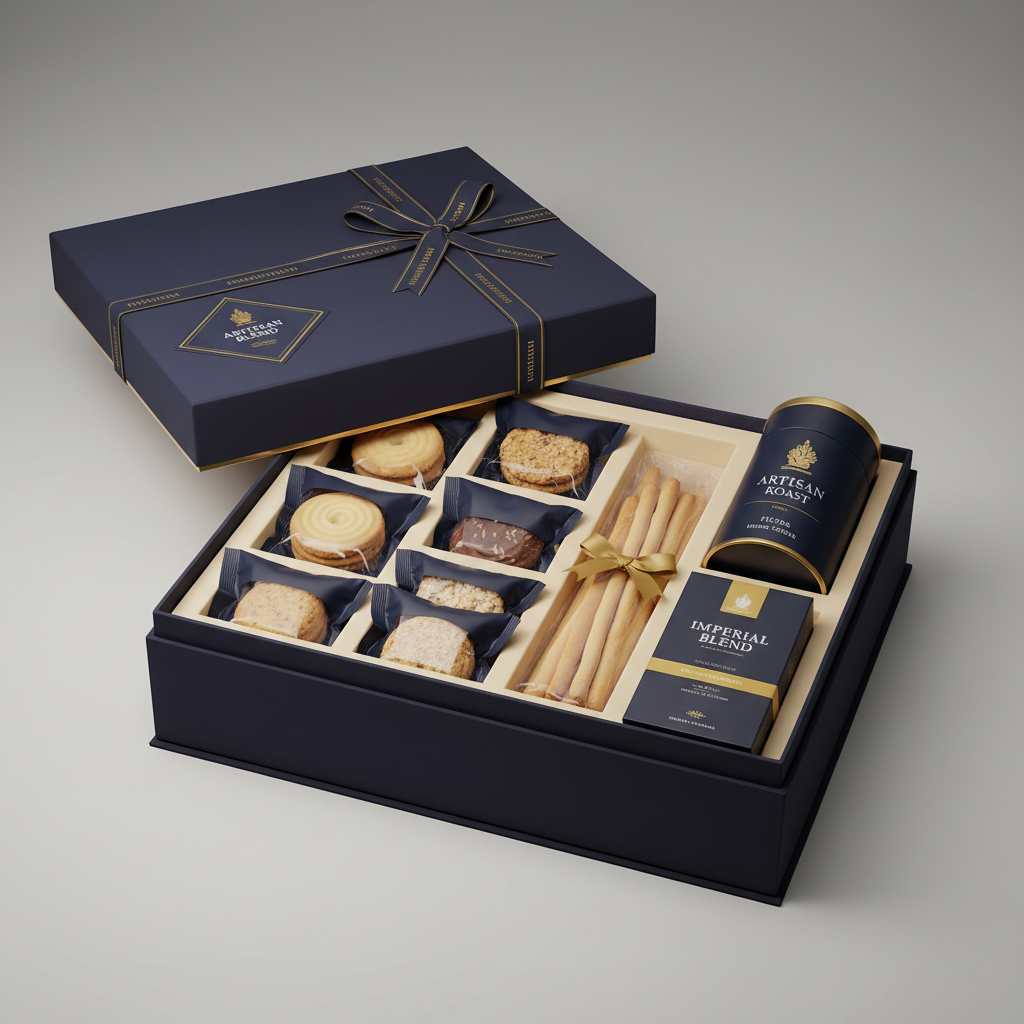 Corporate Event Hamper with biscuits, coffee, tea and breadsticks