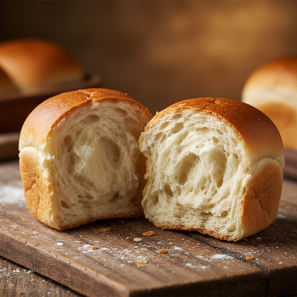 Pav bun torn open showing fluffy interior