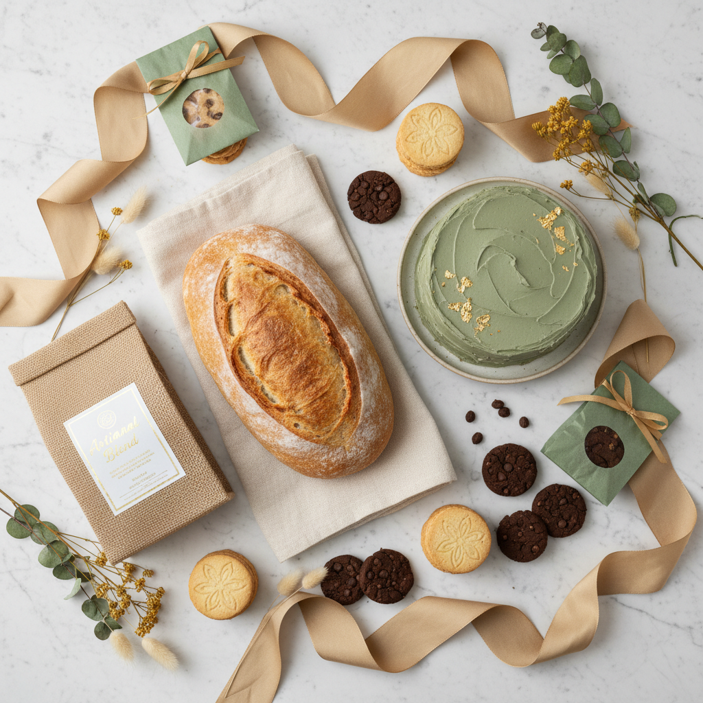 Wedding Bliss Hamper flatlay on marble surface
