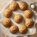 Coconut cookies flat lay on parchment paper