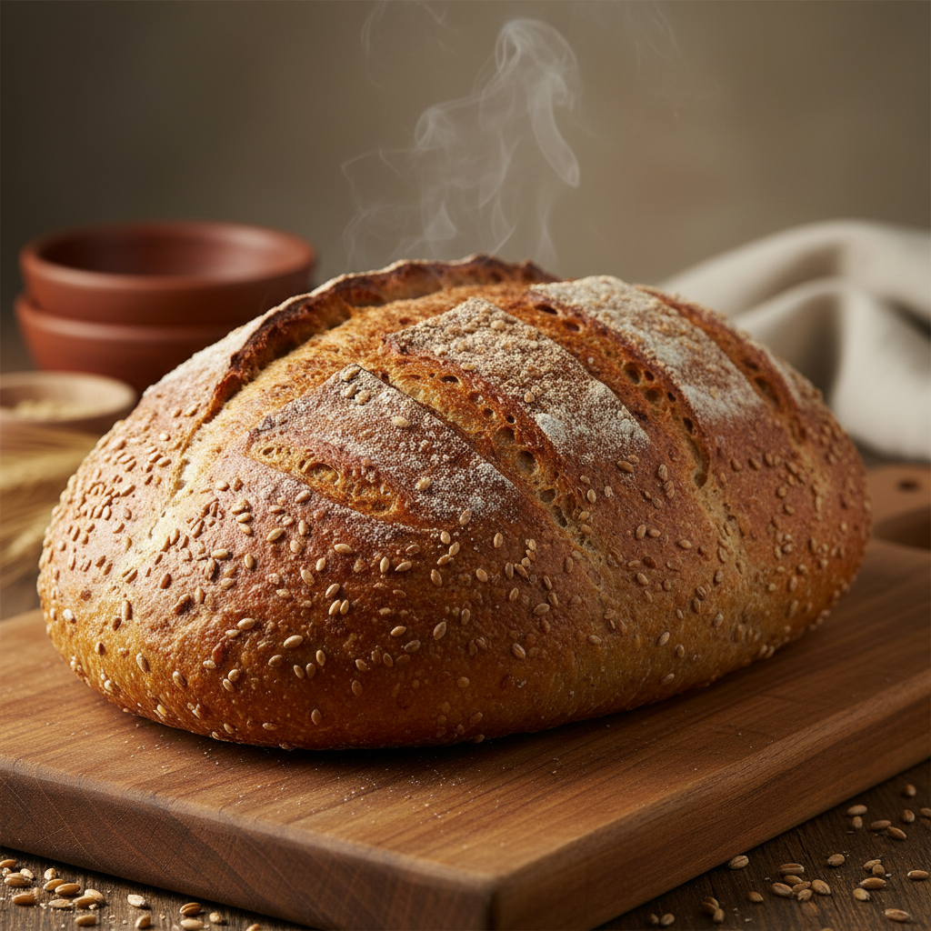 Freshly baked whole wheat bread loaf
