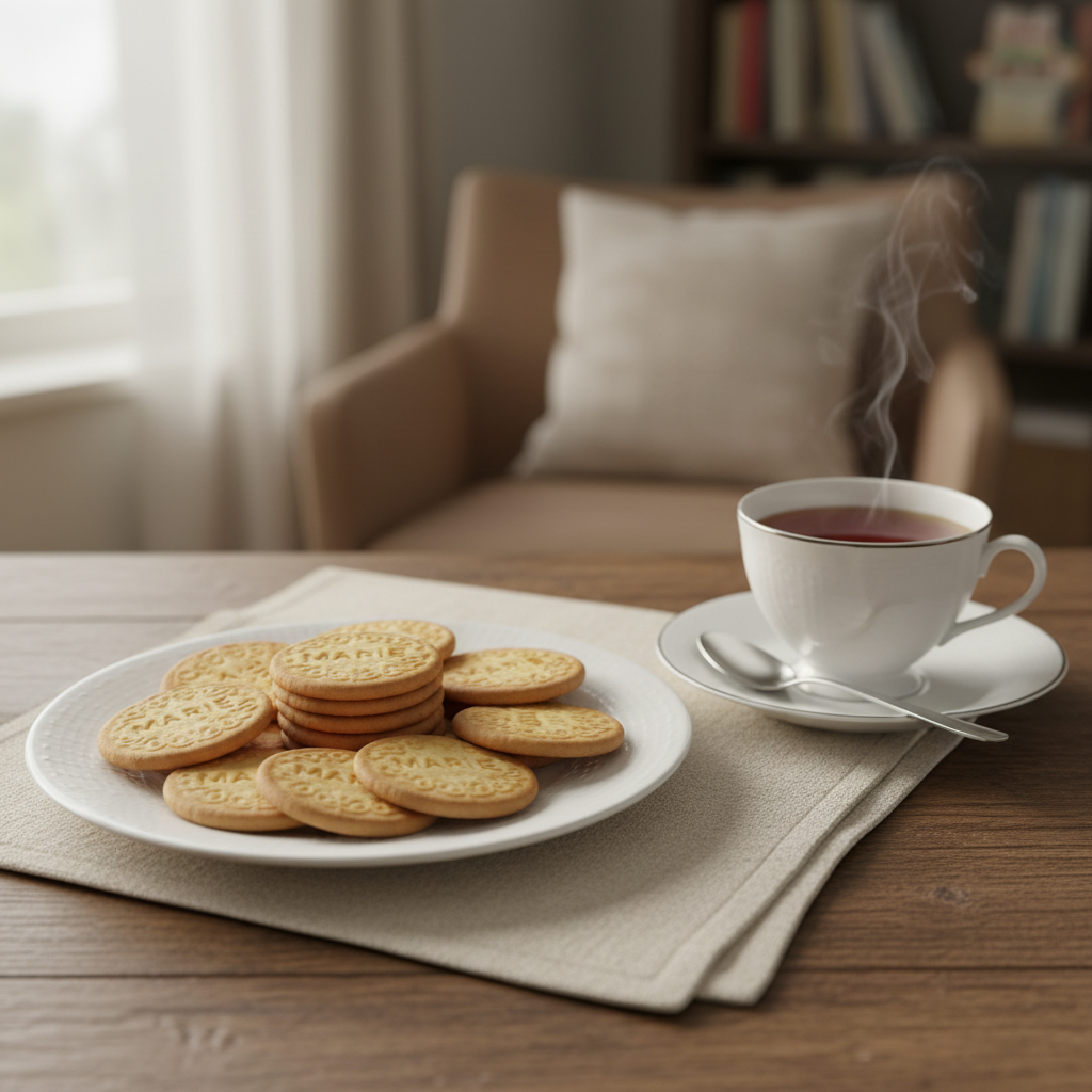 Marie biscuits with cup of tea