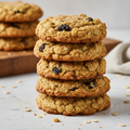 Stack of golden oatmeal cookies on white marble